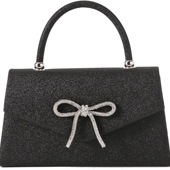 Elegant Rhinestone Evening Clutch - Versatile Black Tote & Crossbody Bag - Picture 1 of 7